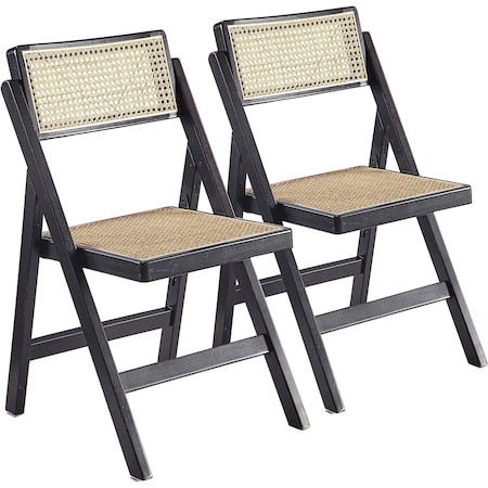 Isl Furnishings Ibiza Rattan Modern Folding Chair 2, Black, PR CH52DC-2PK-BLACK